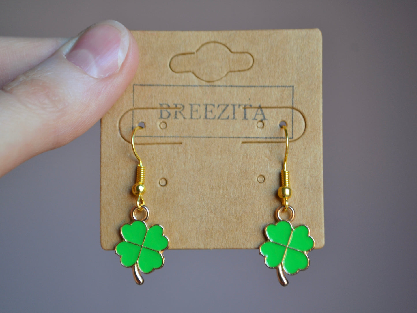 Four Leaf Clover Hook Earrings - Light Green