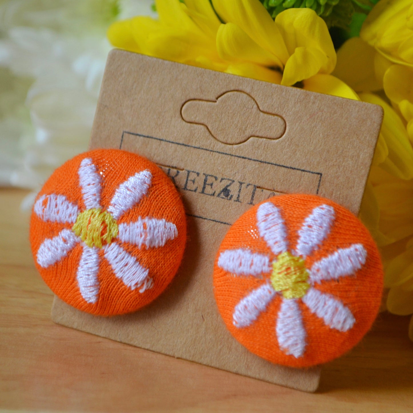 Daisy Button Earrings - Yellow