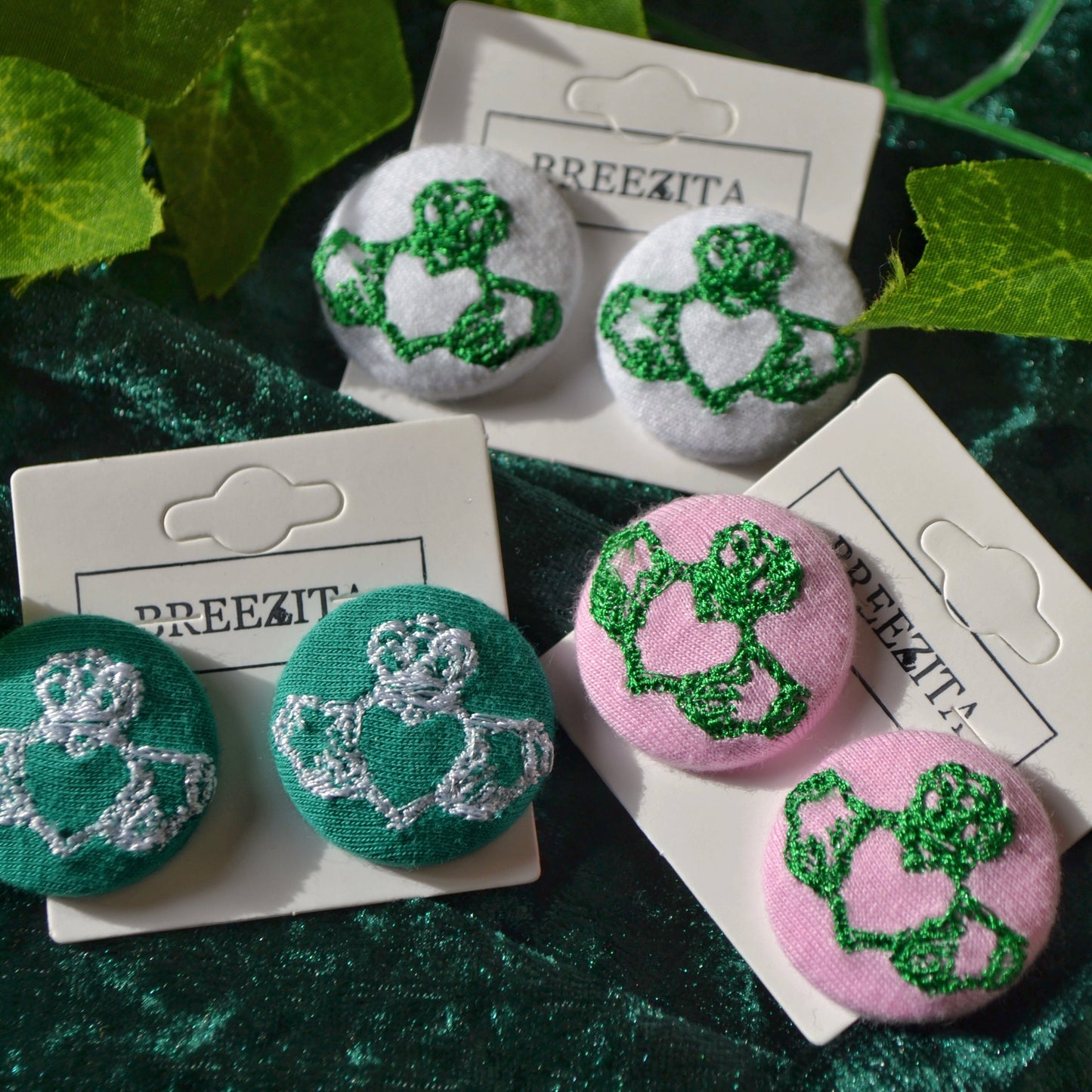 White Claddagh Button Earrings - Studs & Clip-Ons