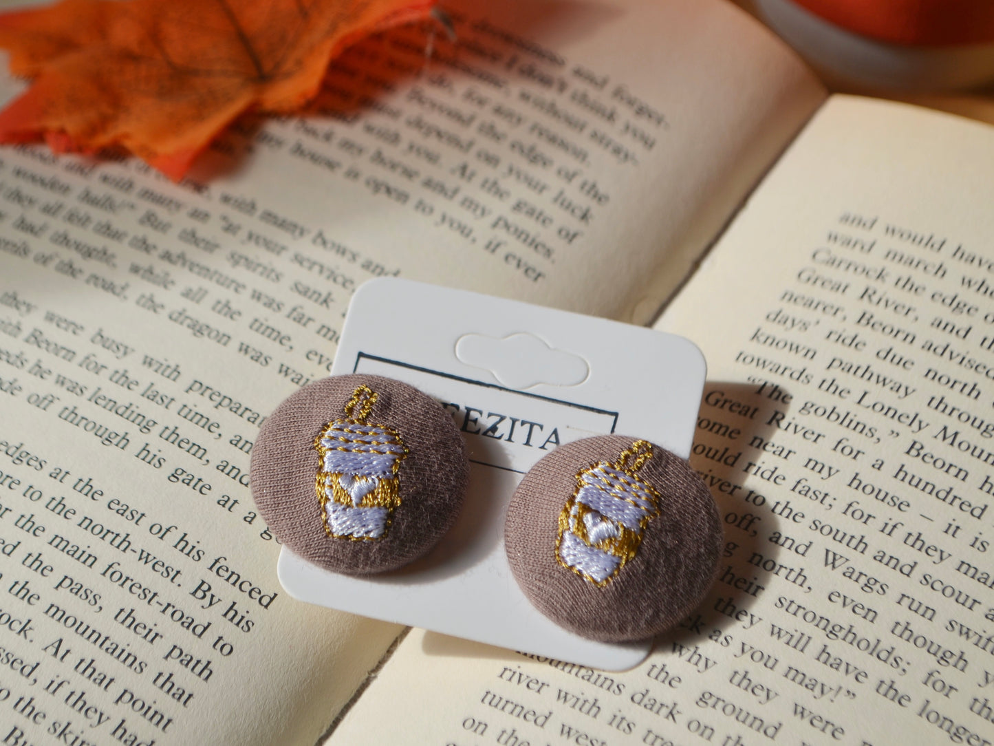 Coffee Cup Button Earrings - Brown