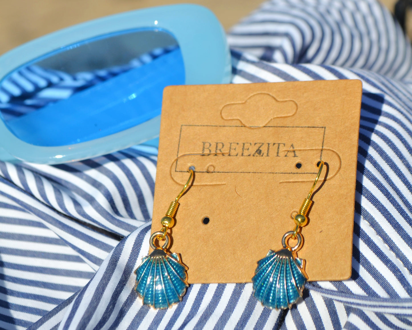 Sea Shell Hook Earrings - Blue