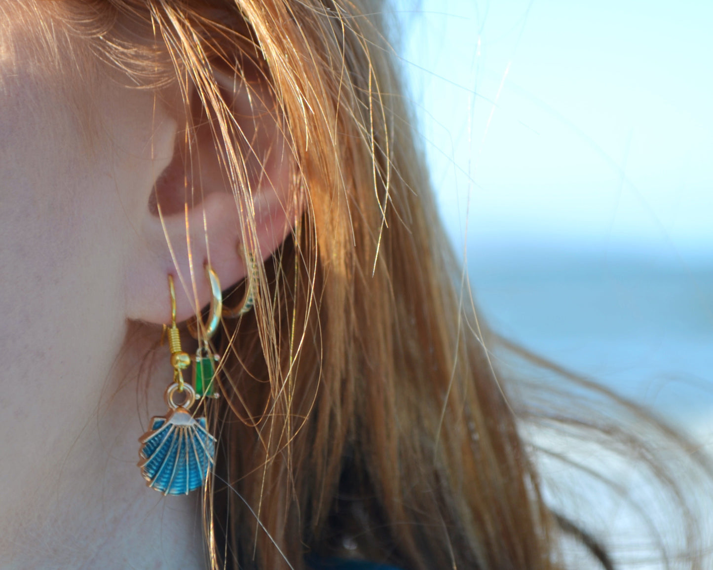 Sea Shell Hook Earrings - Blue