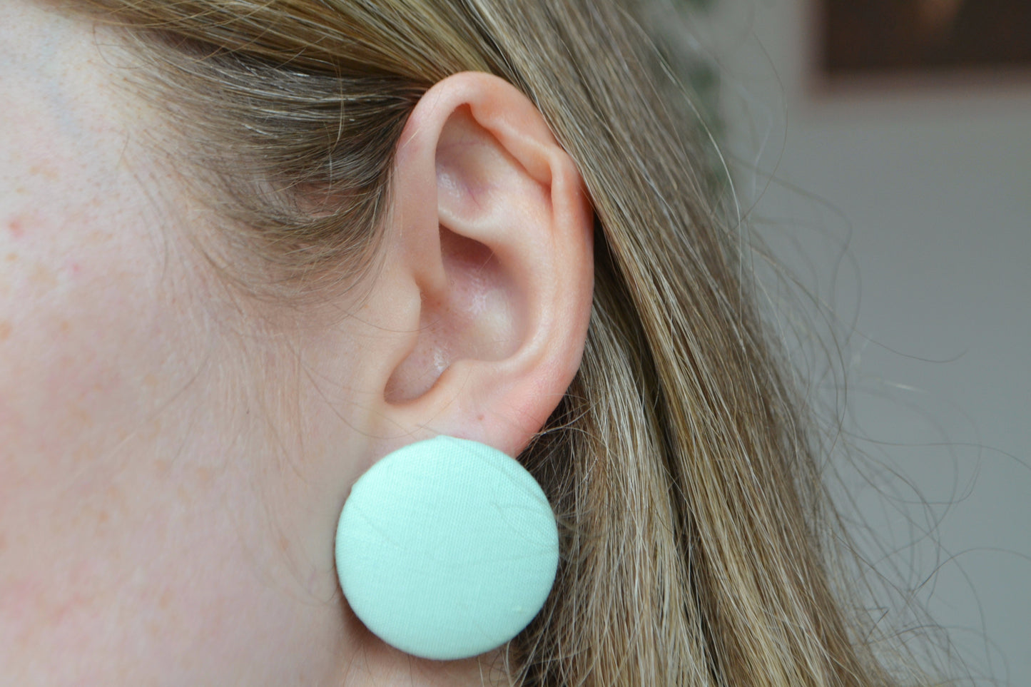 Mint Button Earrings