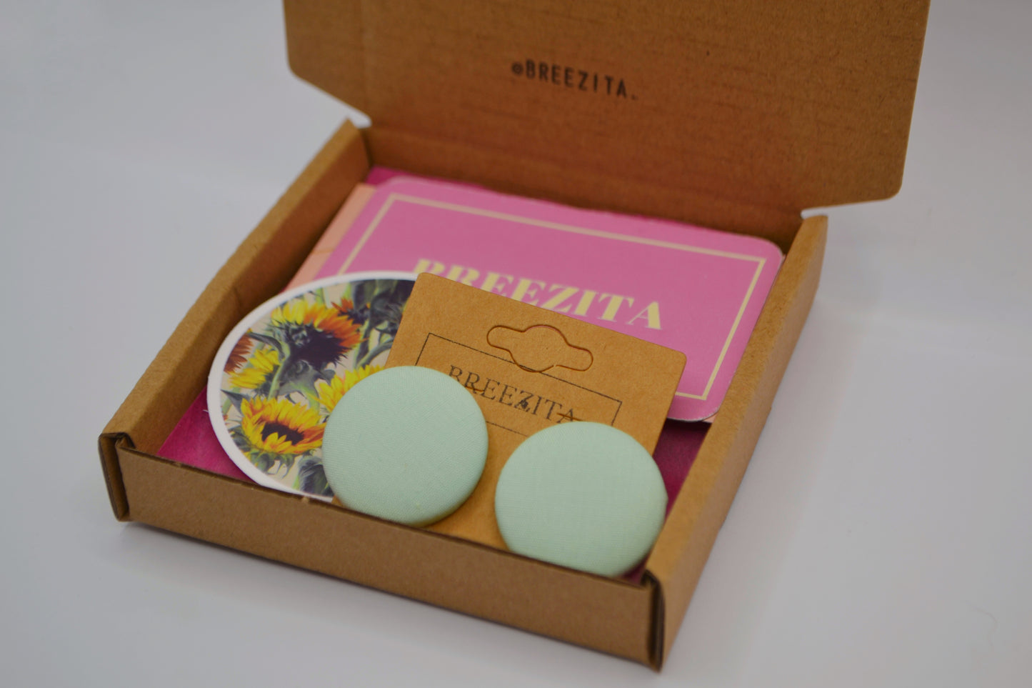 Mint Button Earrings