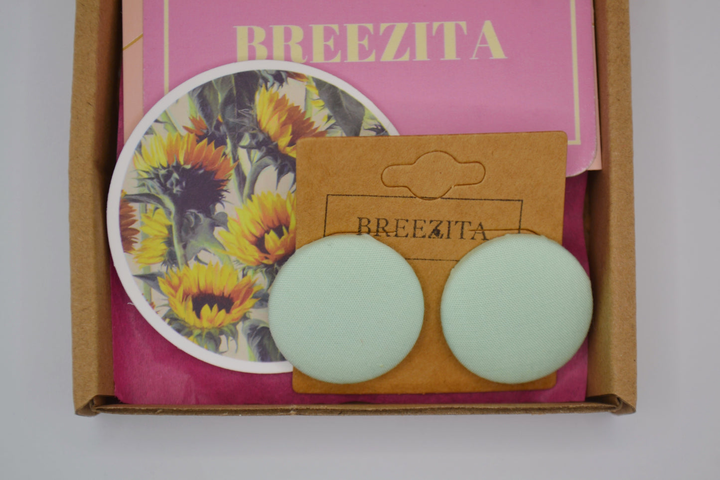 Mint Button Earrings