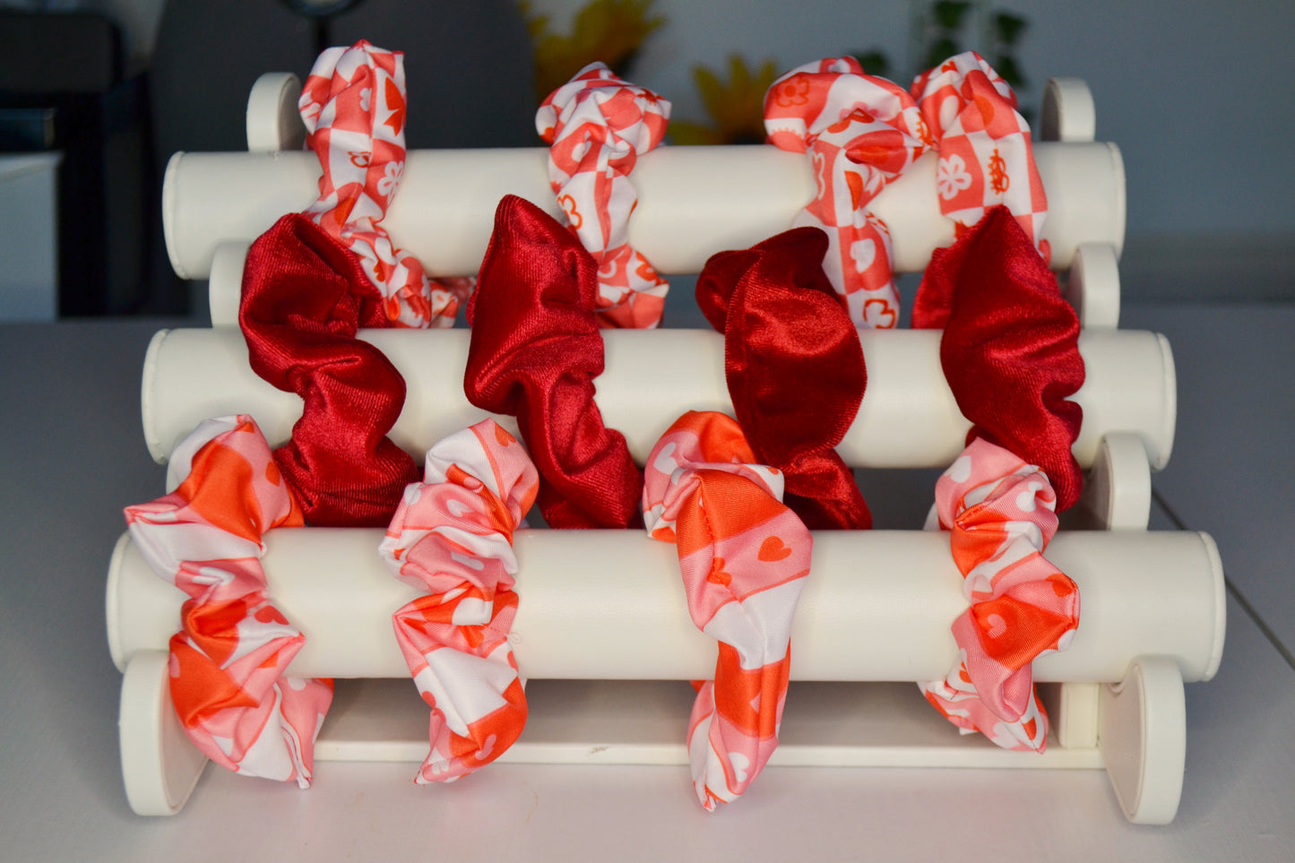 Handmade Red Scrunchy Bundle: Heart Hair Accessories