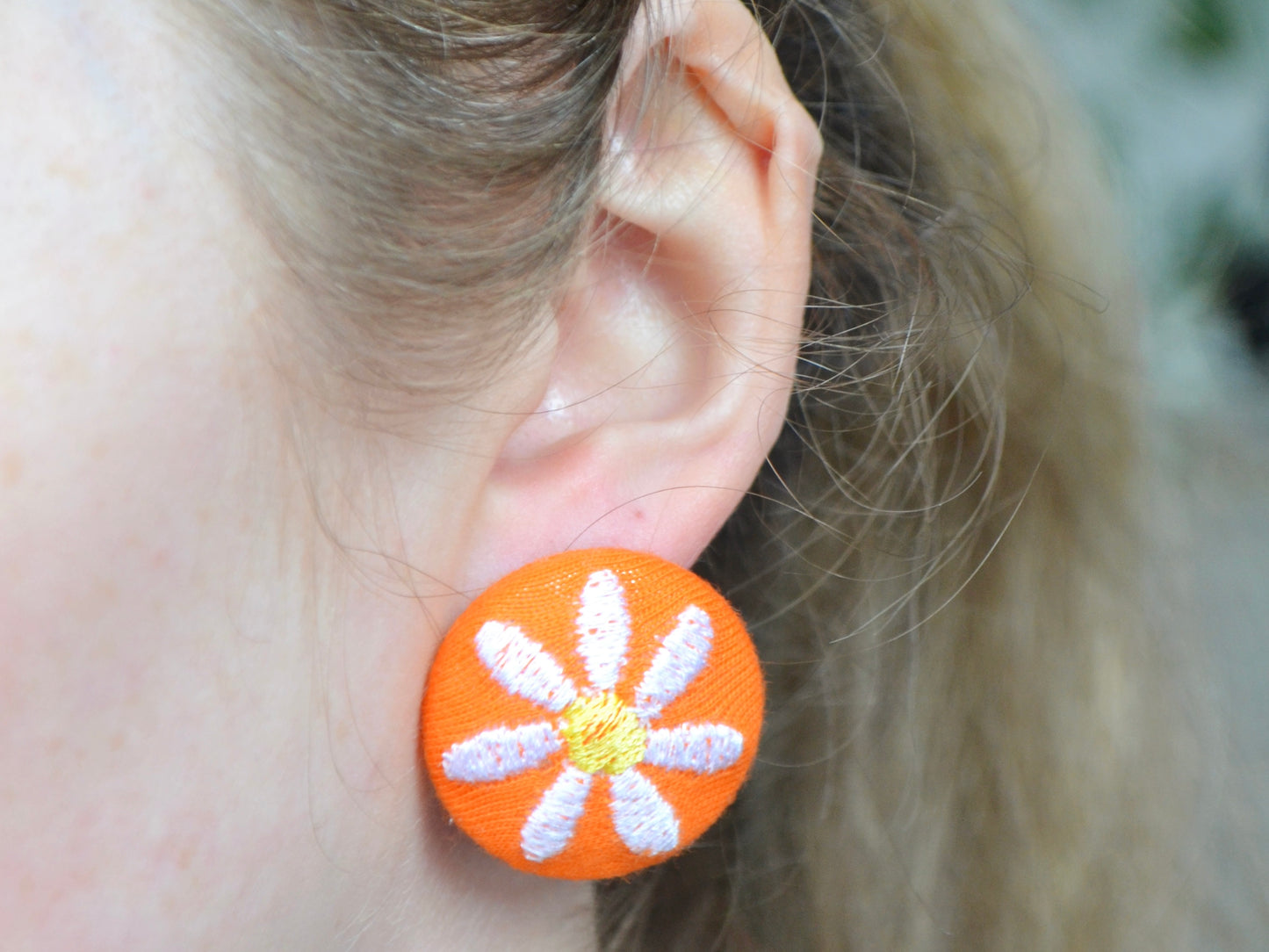 Daisy Button Earrings - Orange