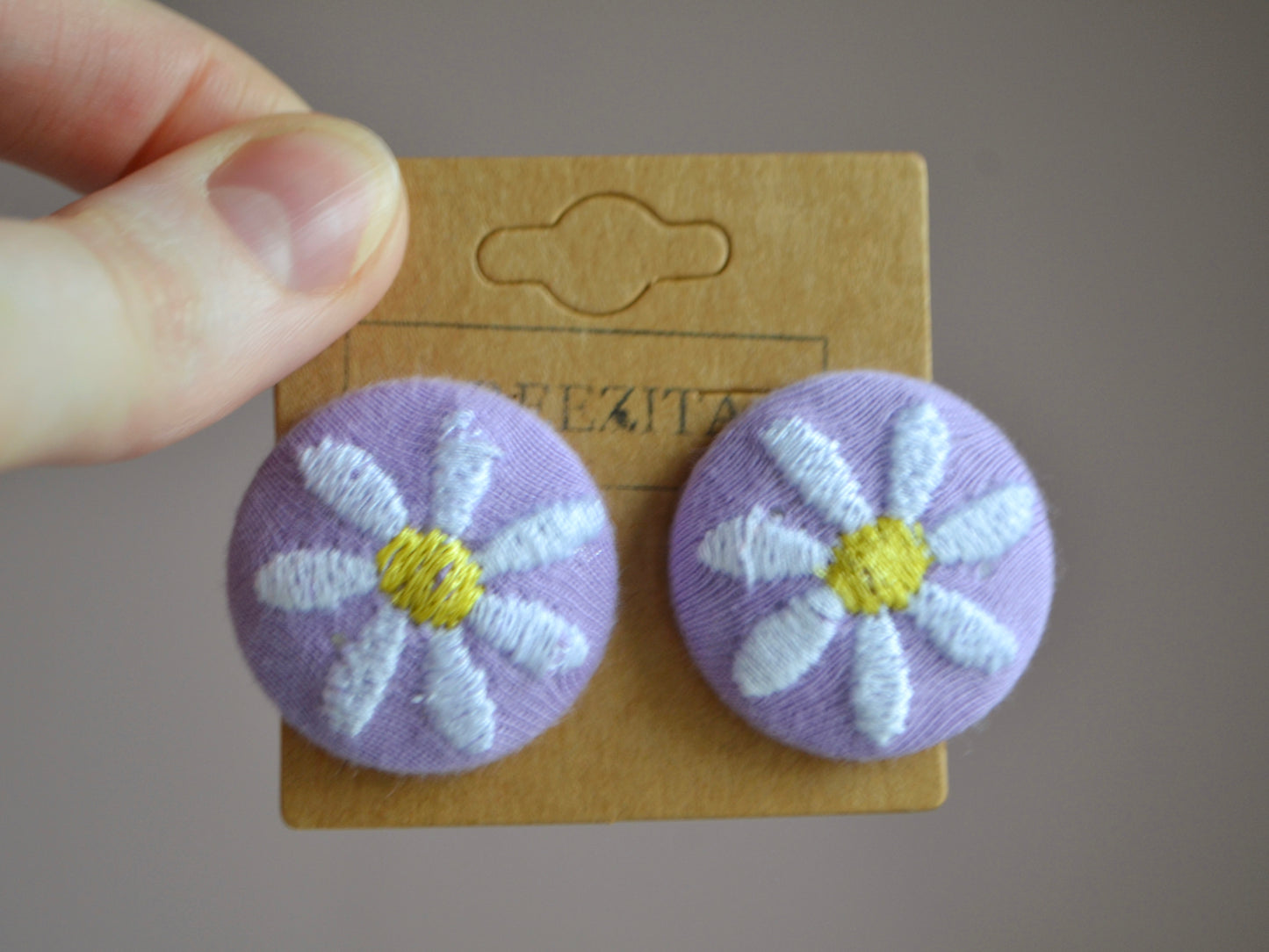 Daisy Button Earrings - Purple