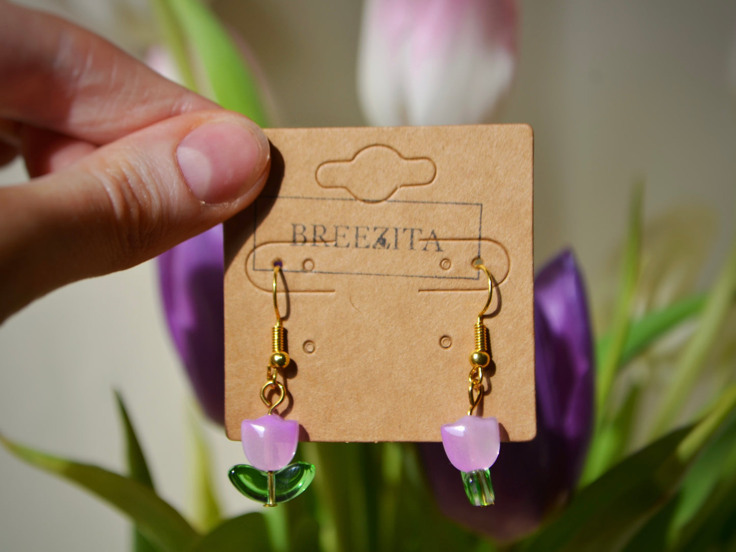 Tulip Hook Earrings - Purple