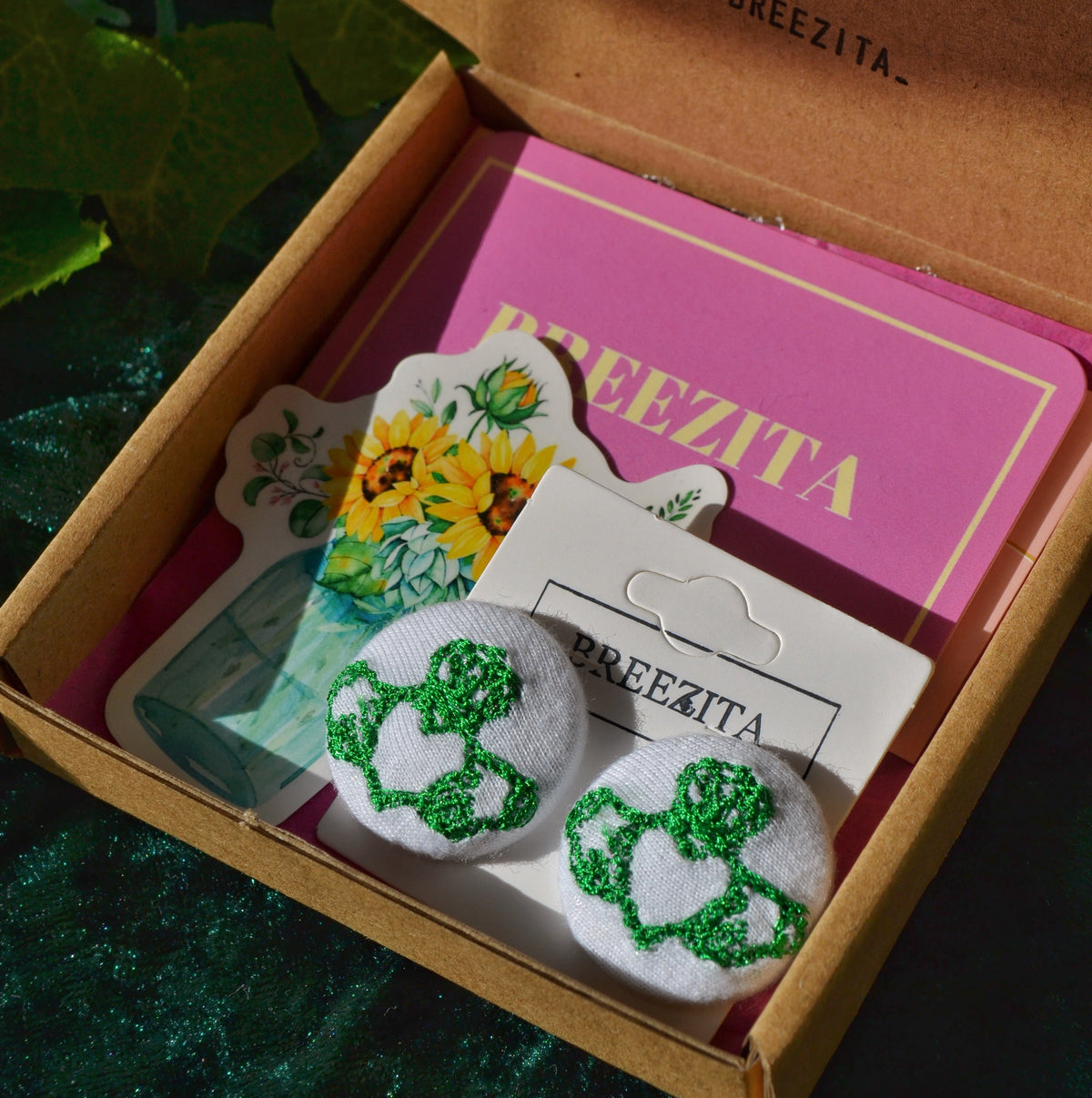 Ready-Made Green Claddagh on White Button Stud Earrings