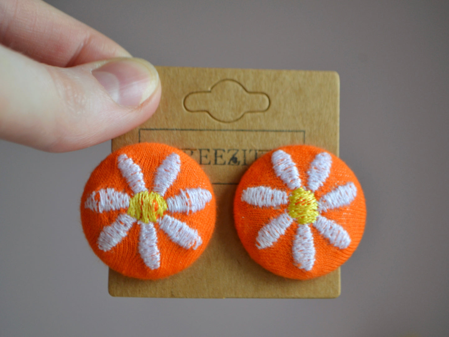 Daisy Button Earrings - Orange