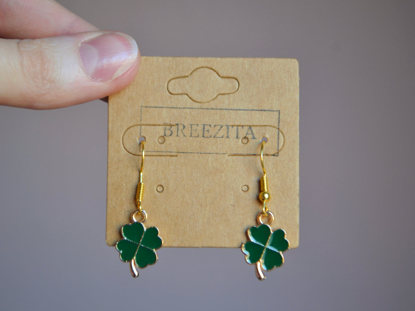 Four Leaf Clover Hook Earrings - Dark Green