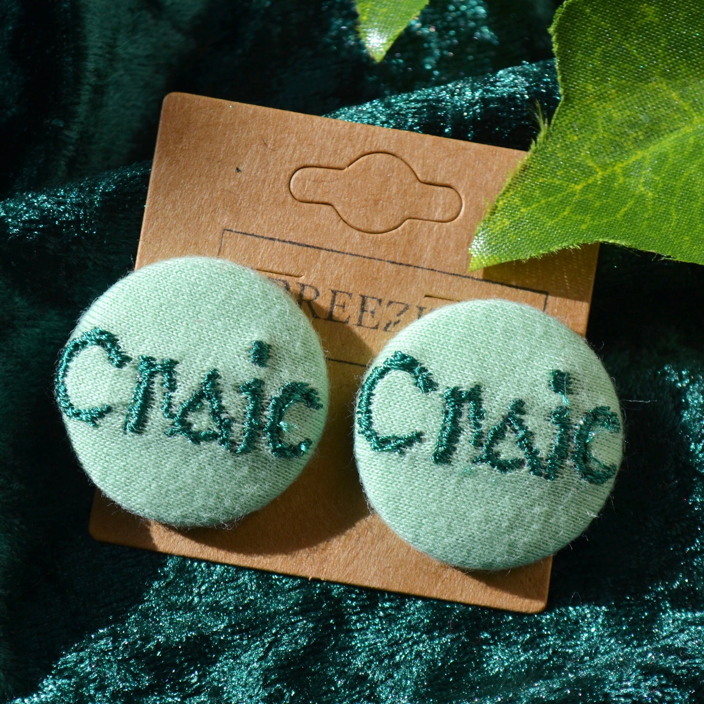 Irish Craic Button Earrings - Bottle Green