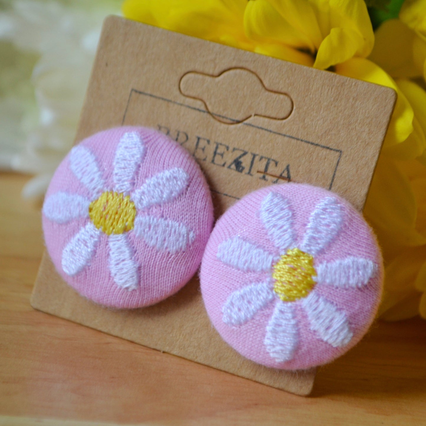 Daisy Button Earrings - Purple