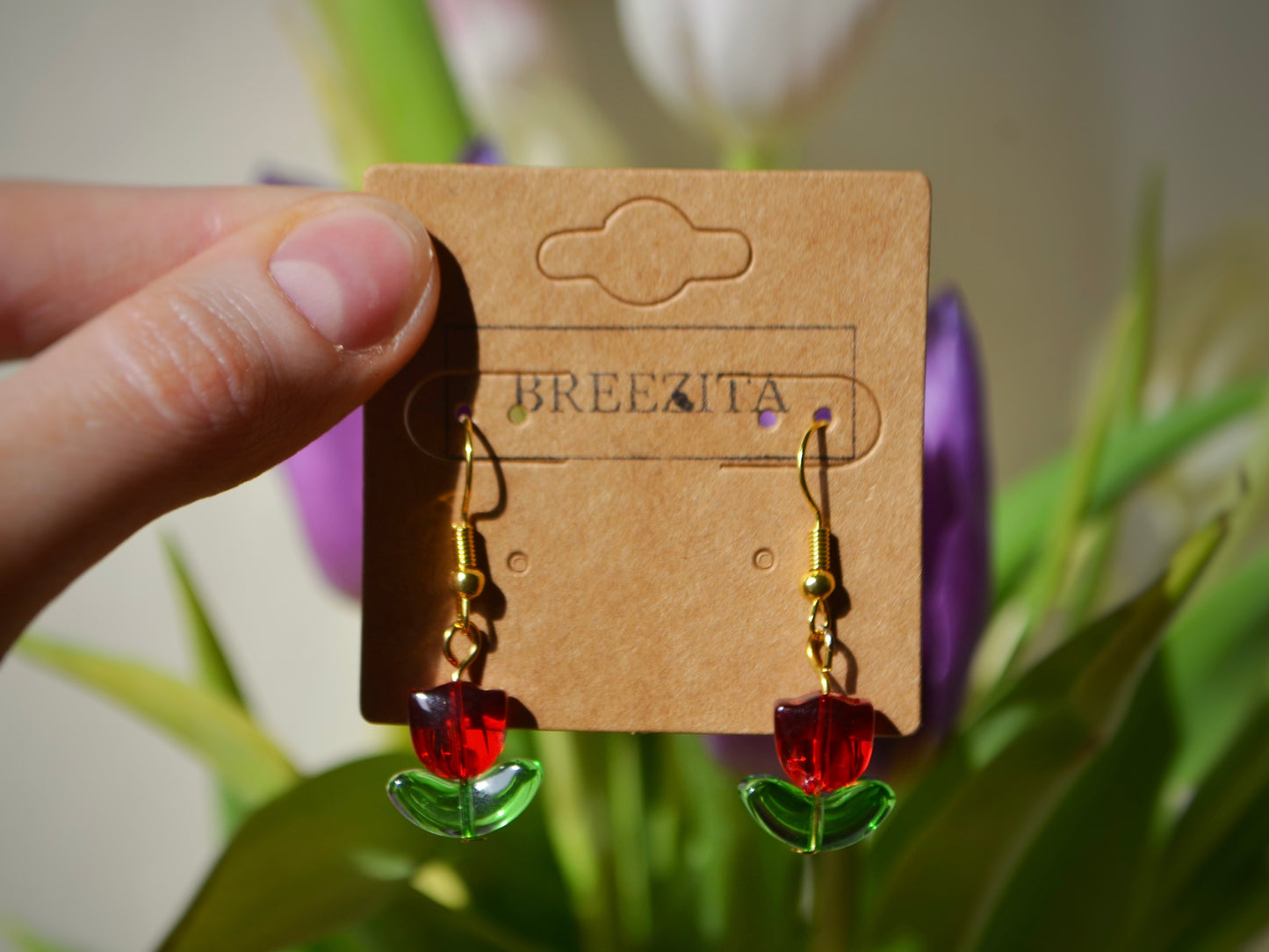 Tulip Hook Earrings - Red