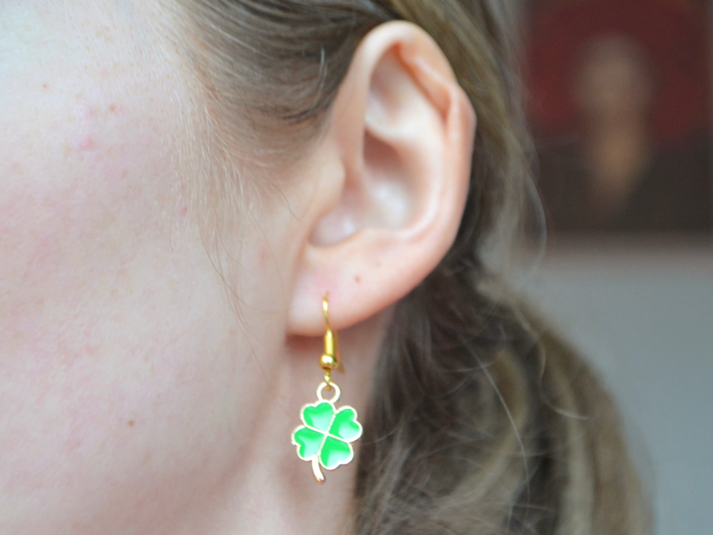 Four Leaf Clover Hook Earrings - Light Green