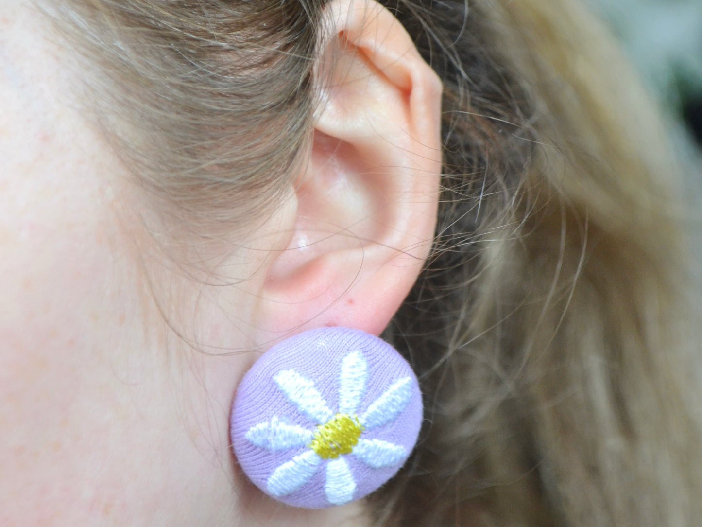 Daisy Button Earrings - Purple