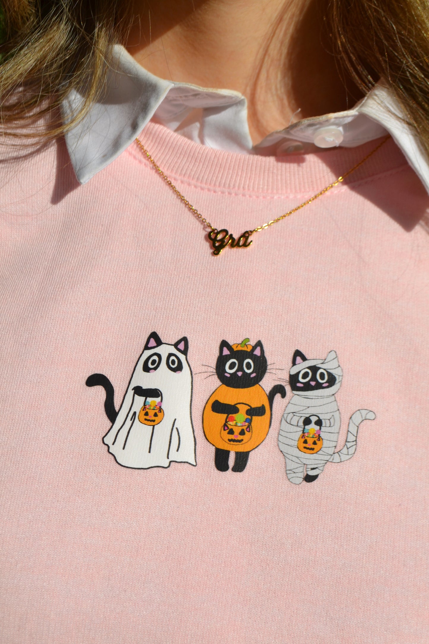 Baby Pink Cat O' Lantern Sweatshirt - Halloween