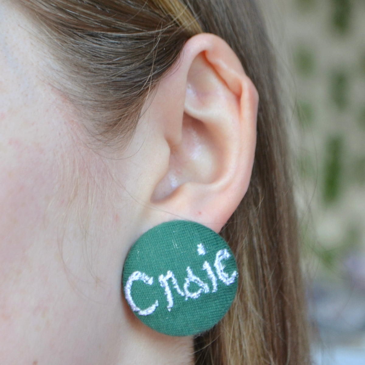 Ready-Made Craic on Bottle Green Button Stud Earrings