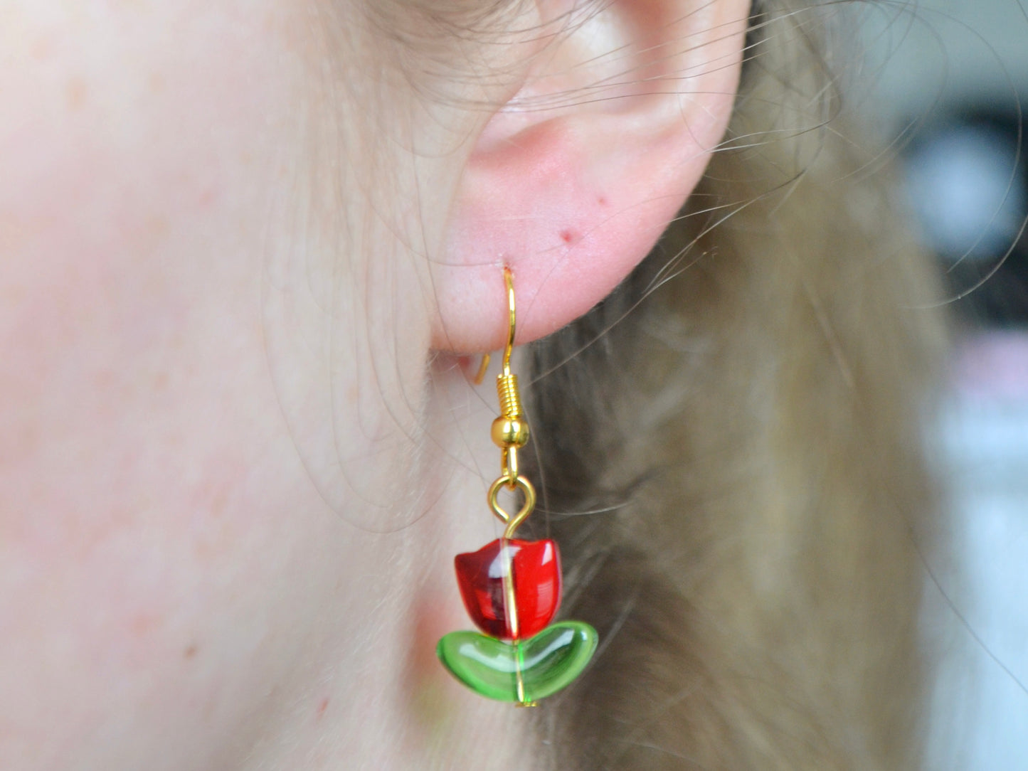 Tulip Hook Earrings - Red