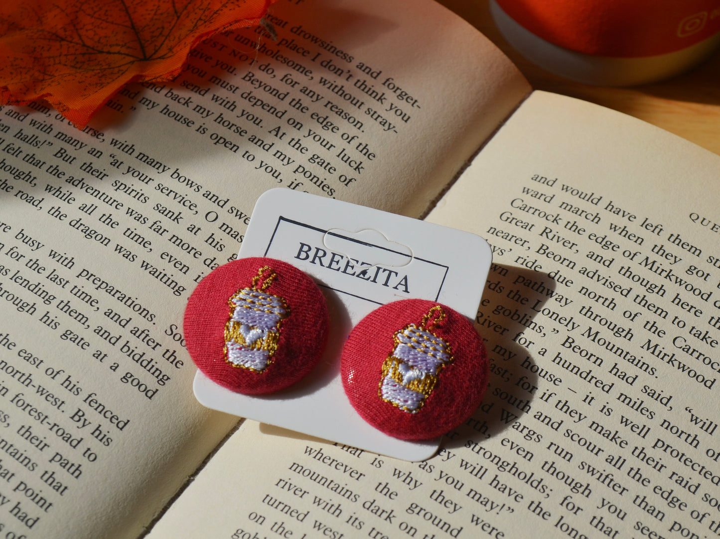Coffee Cup Button Earrings - Maroon