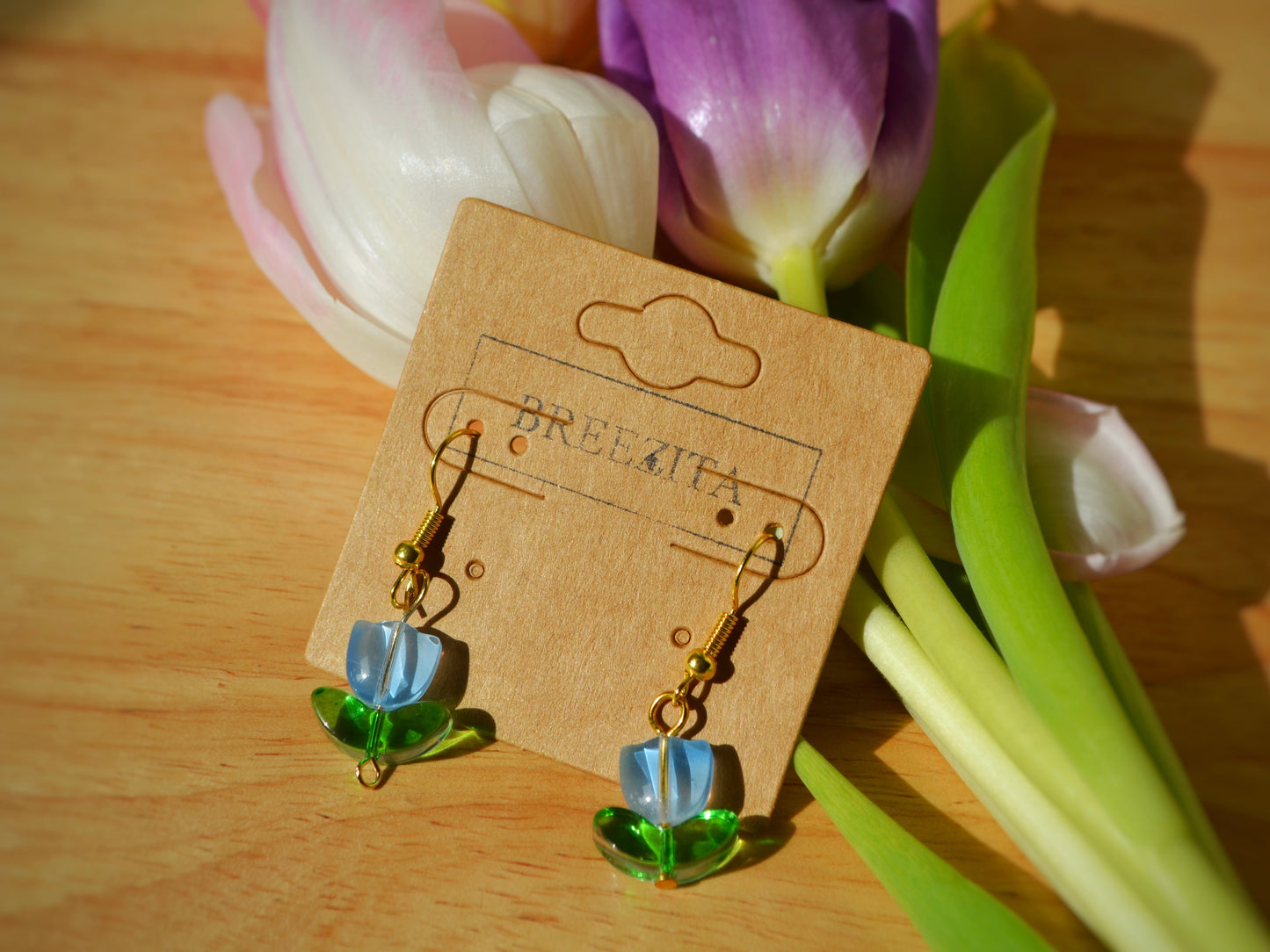 Tulip Hook Earrings - Blue