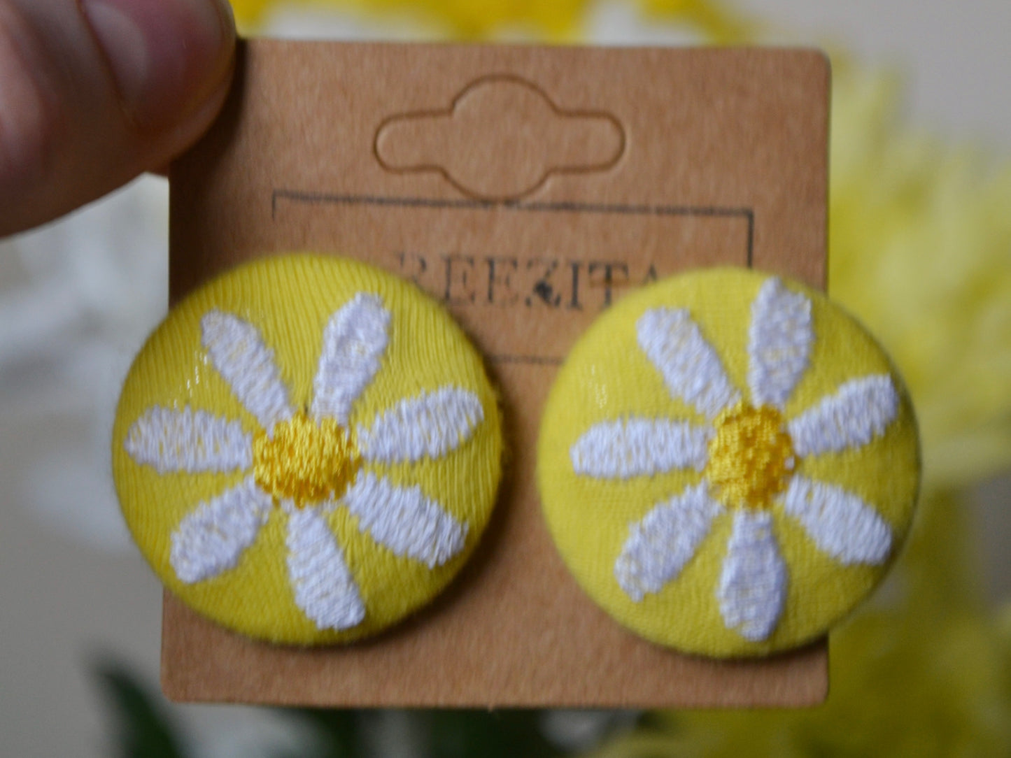 Daisy Button Earrings - Yellow