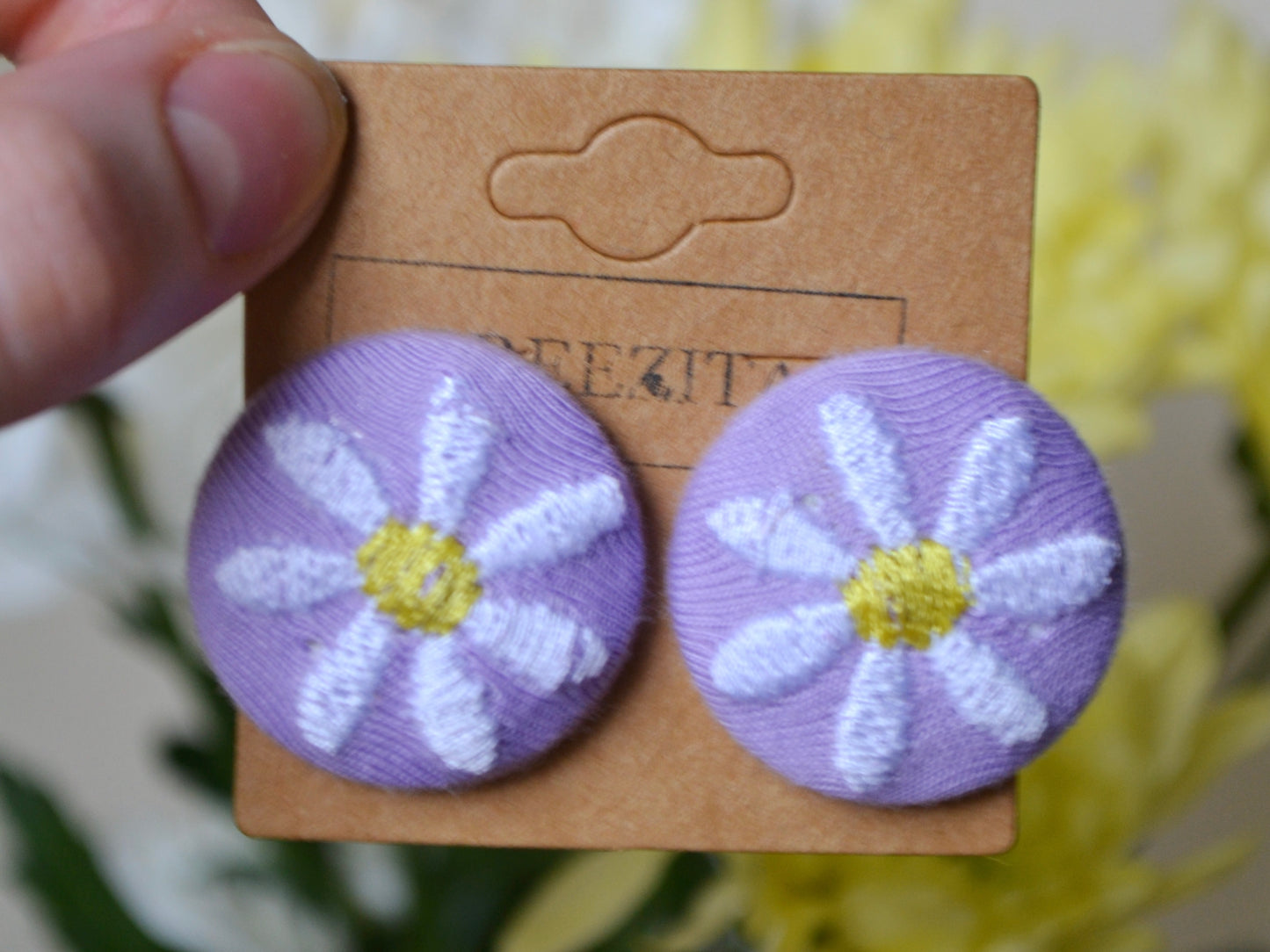 Daisy Button Earrings - Purple
