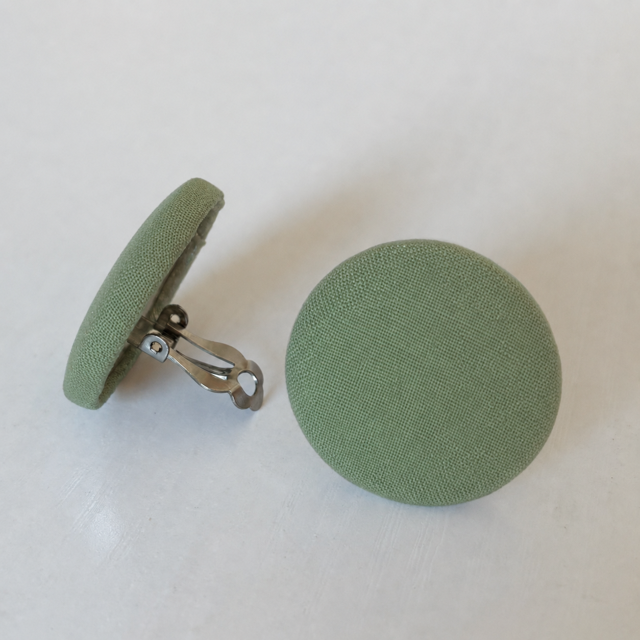 Soft Olive Green Button Earrings - Studs and Clip-ons