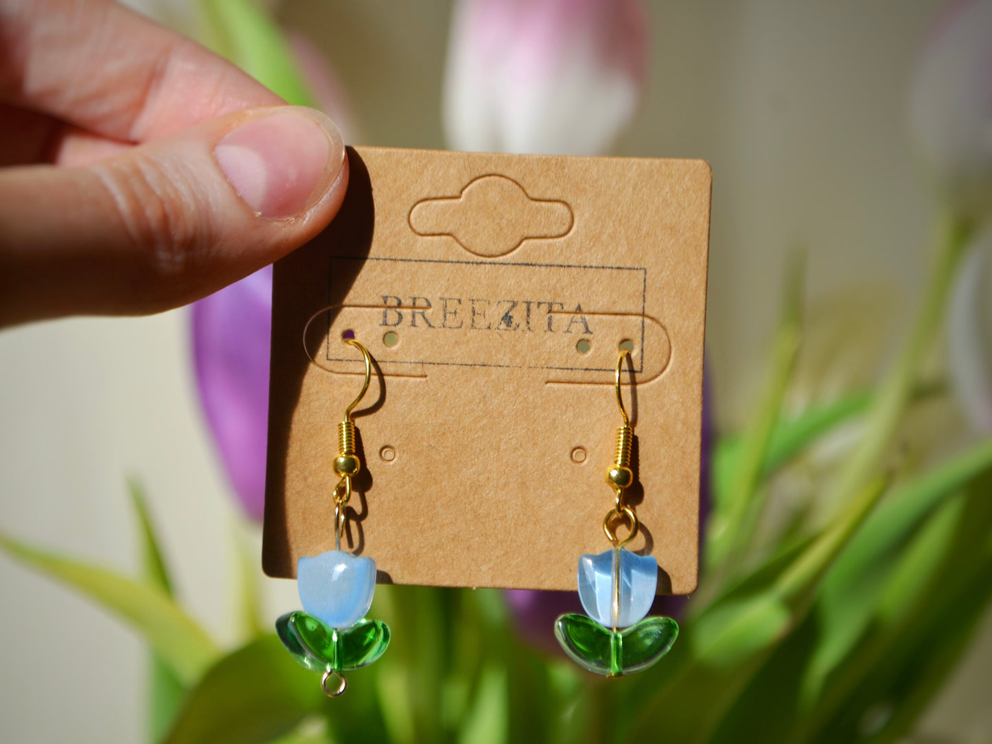 Tulip Hook Earrings - Blue
