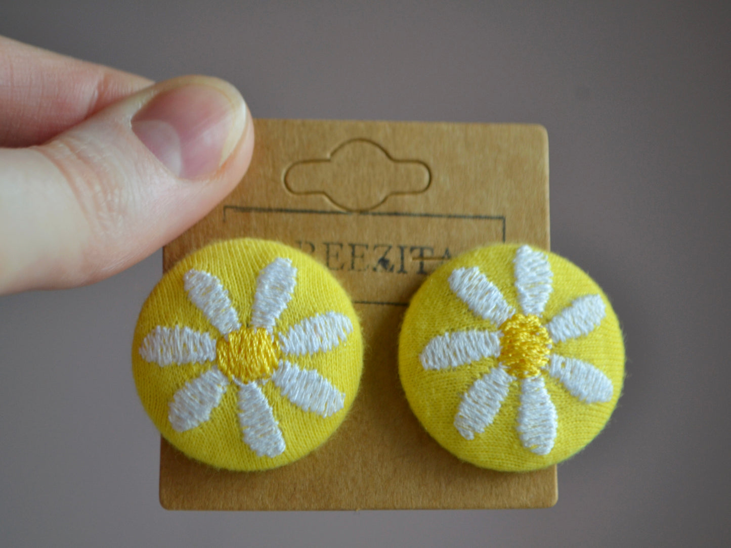 Daisy Button Earrings - Yellow
