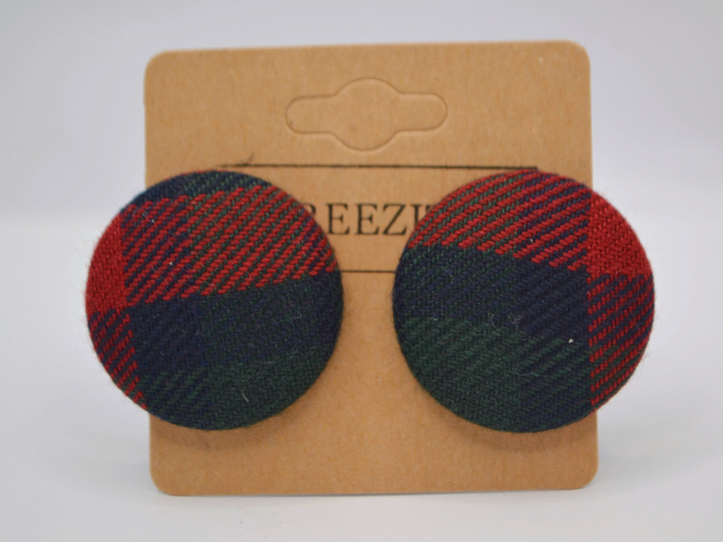 Green and Red Tartan Button Earrings
