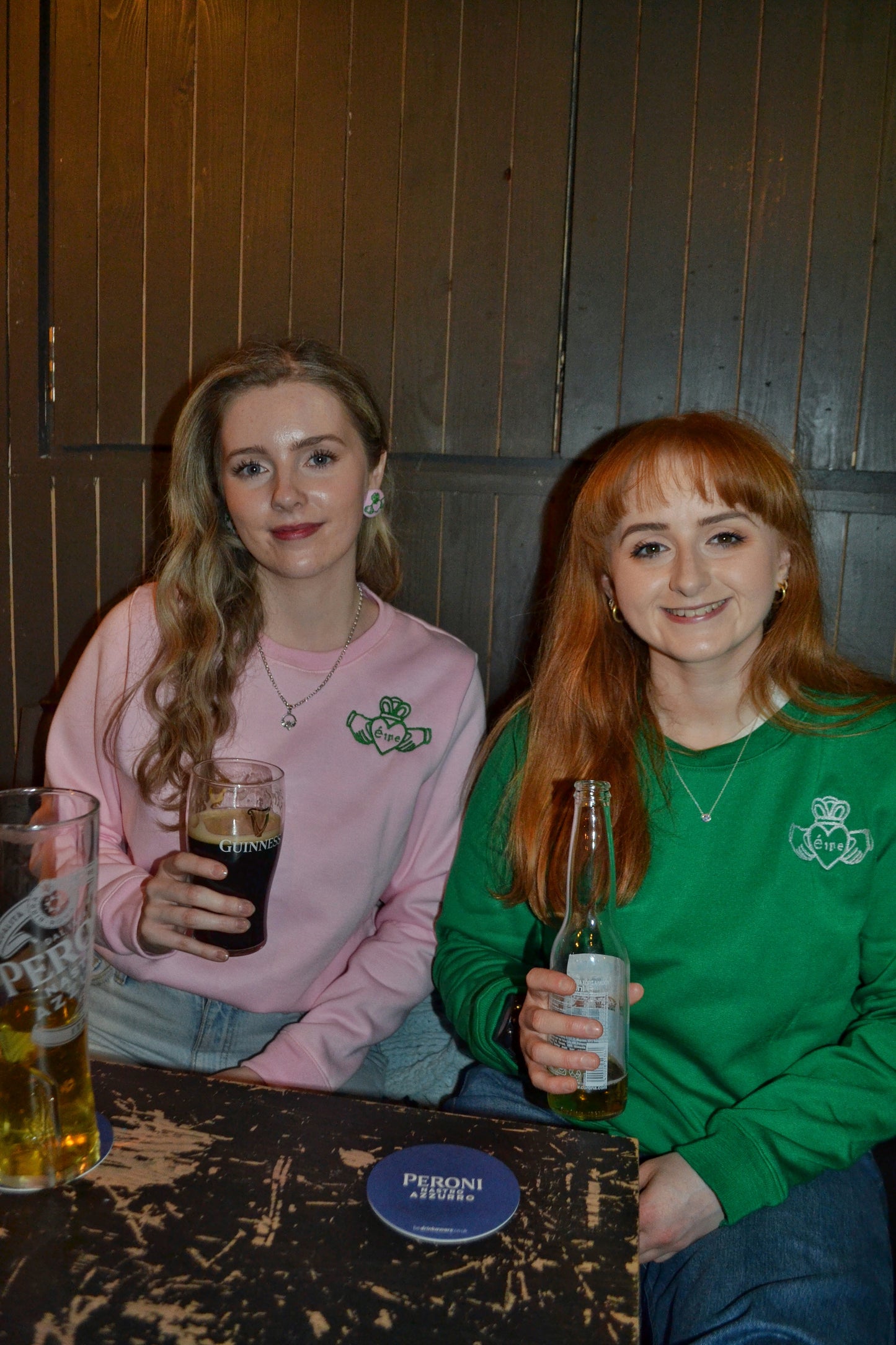 Pink Claddagh Sweatshirt – Green Embroidery