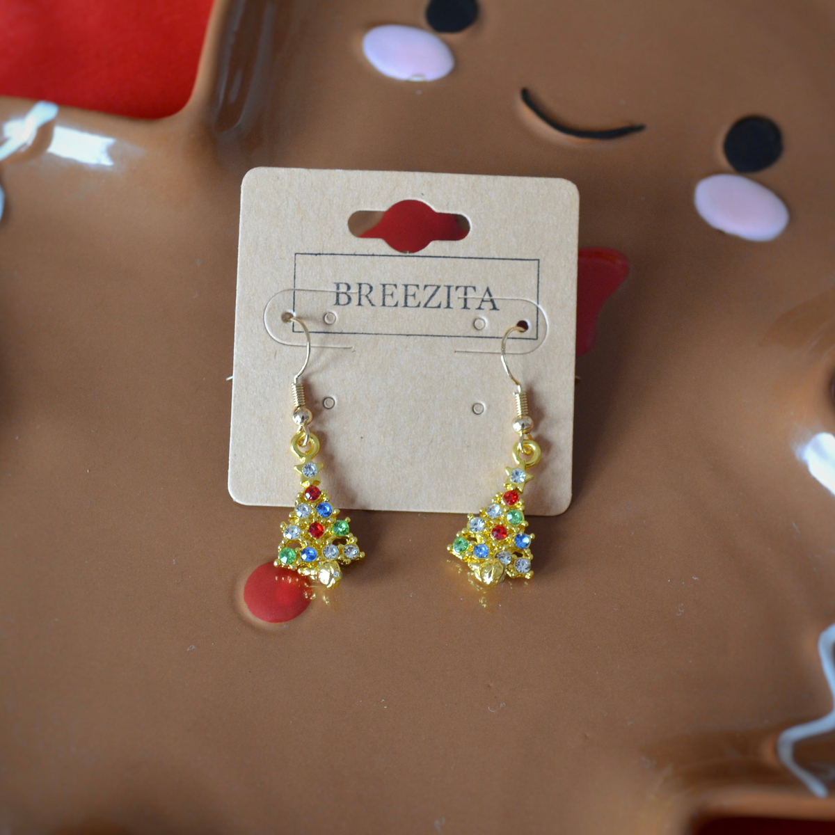 Gold Christmas Tree Hook Earrings - Christmas