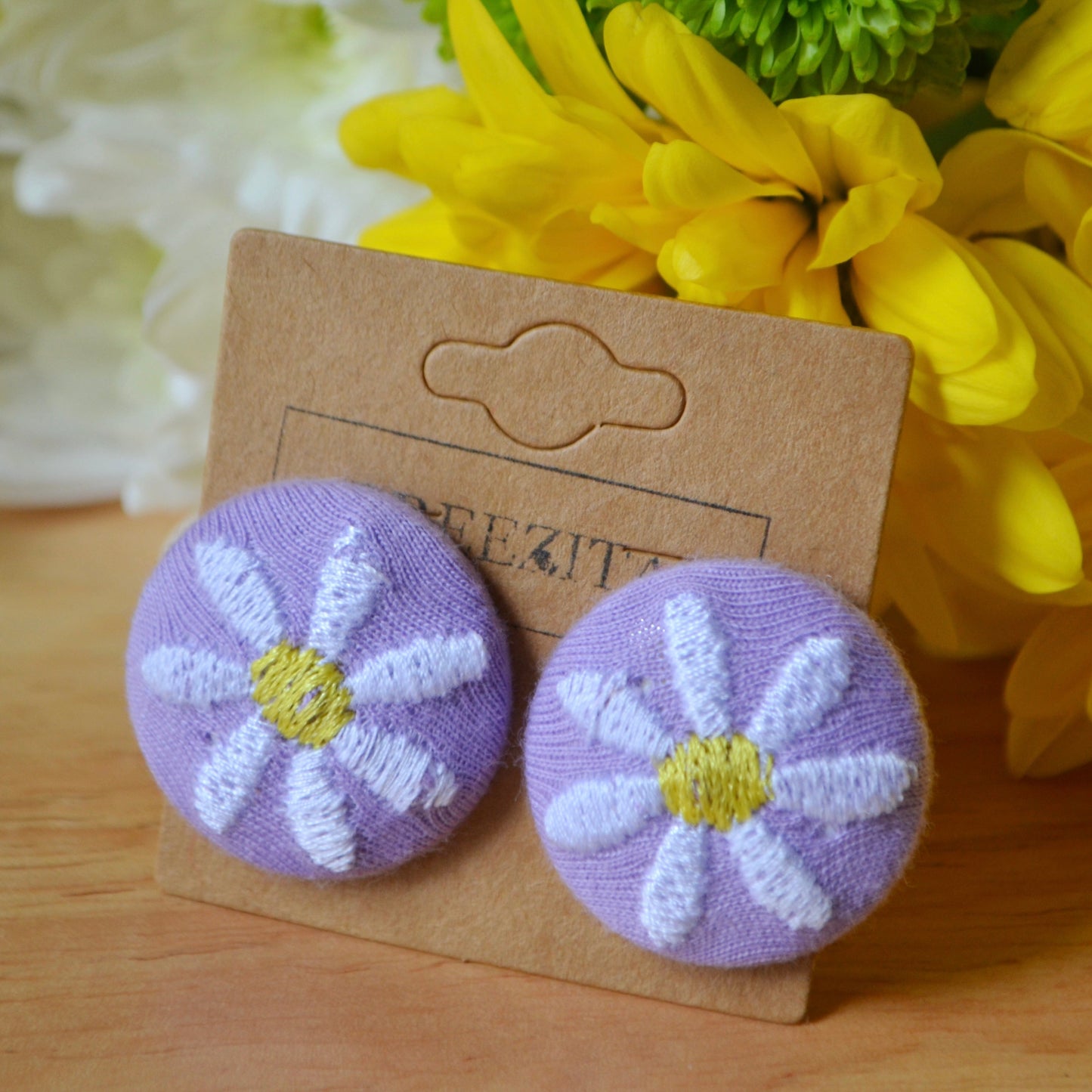 Daisy Button Earrings - Orange