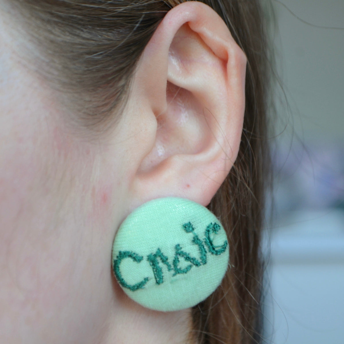Ready-Made Craic on Sage Green Button Stud Earrings