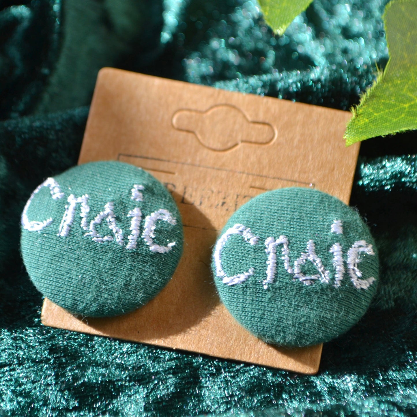 Sage Green Irish Craic Button Earrings - Studs & Clip-ons