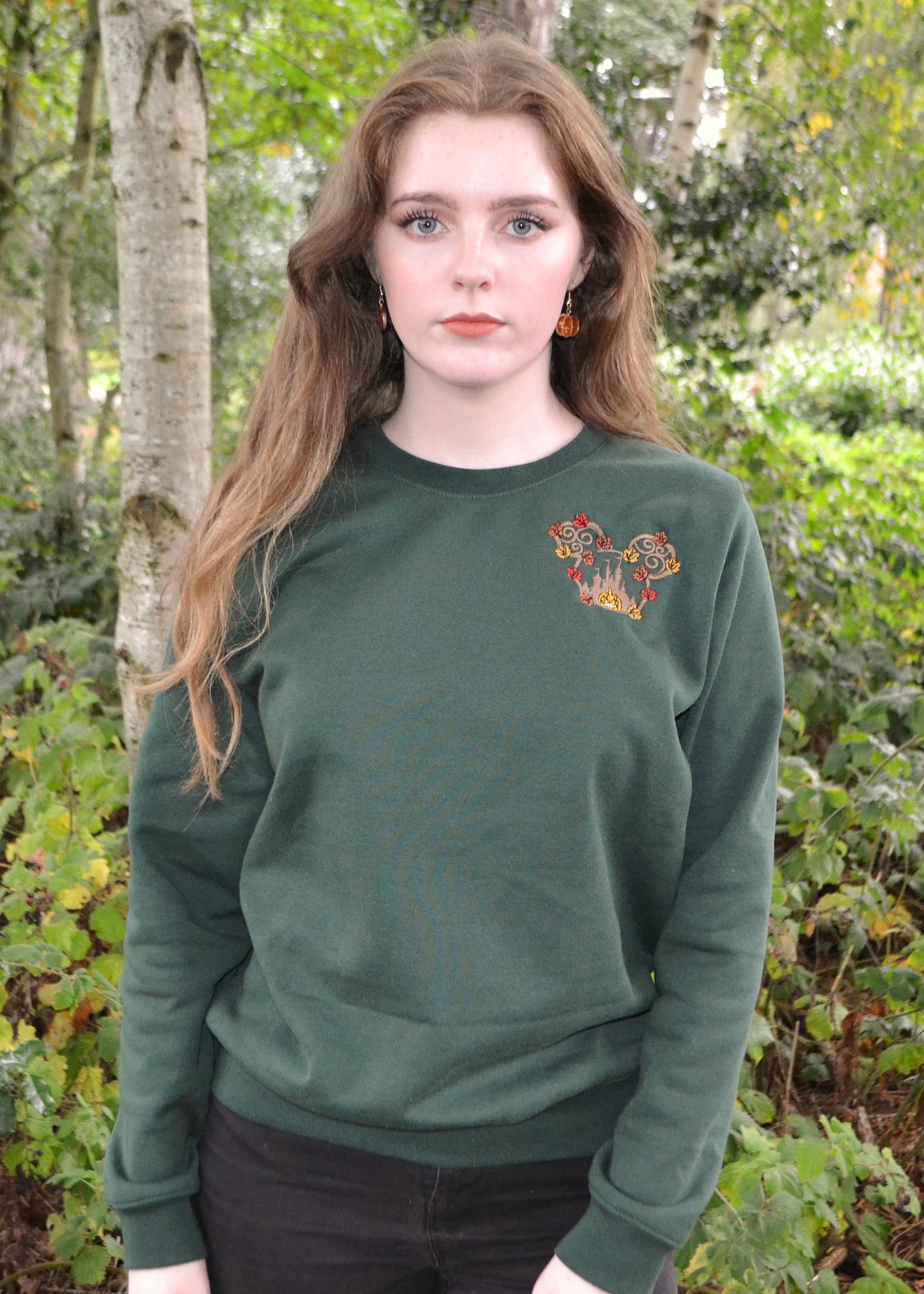 Autumn Pumpkin Leaf Sweatshirt - Bottle Green