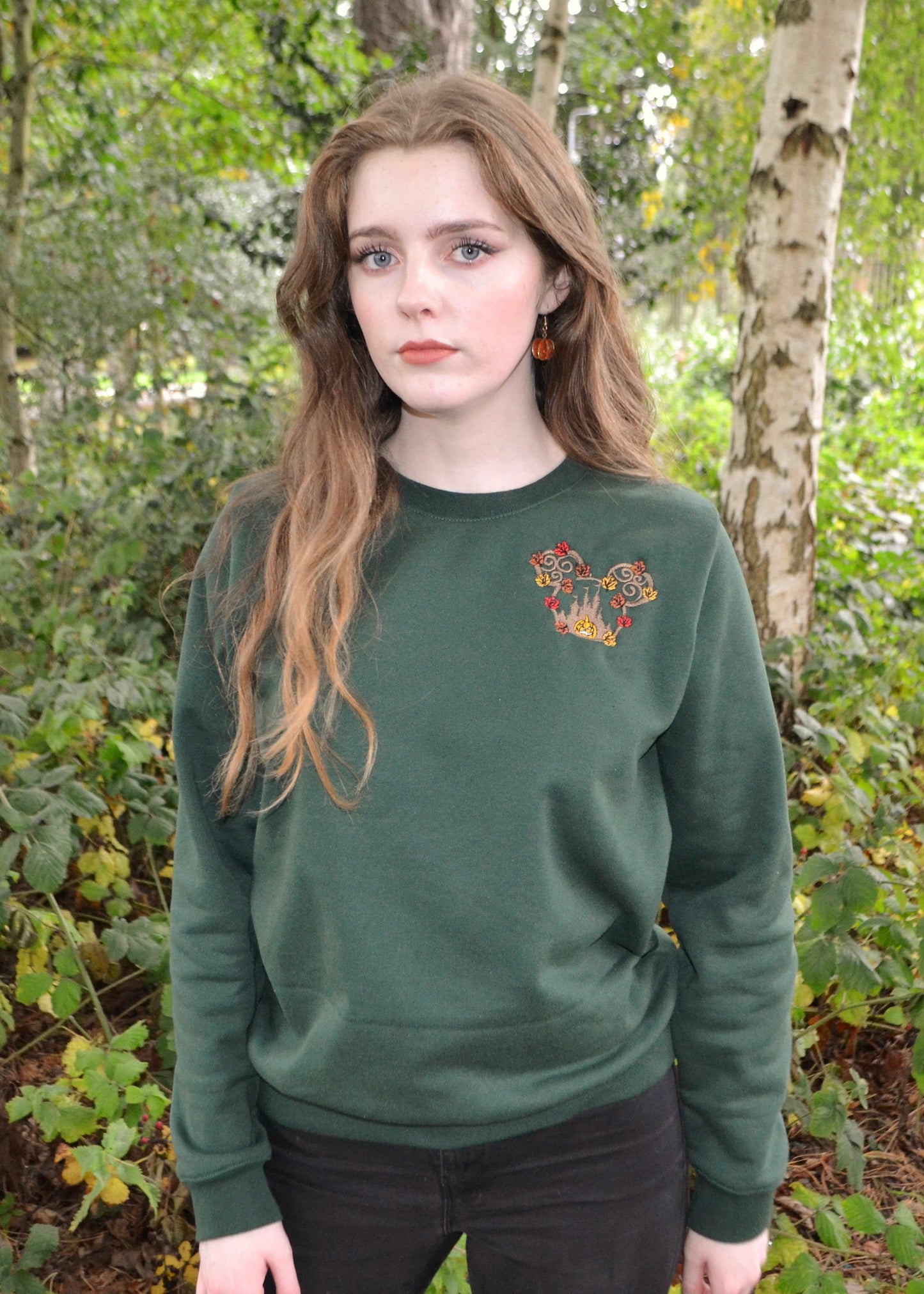 Autumn Pumpkin Leaf Sweatshirt - Bottle Green