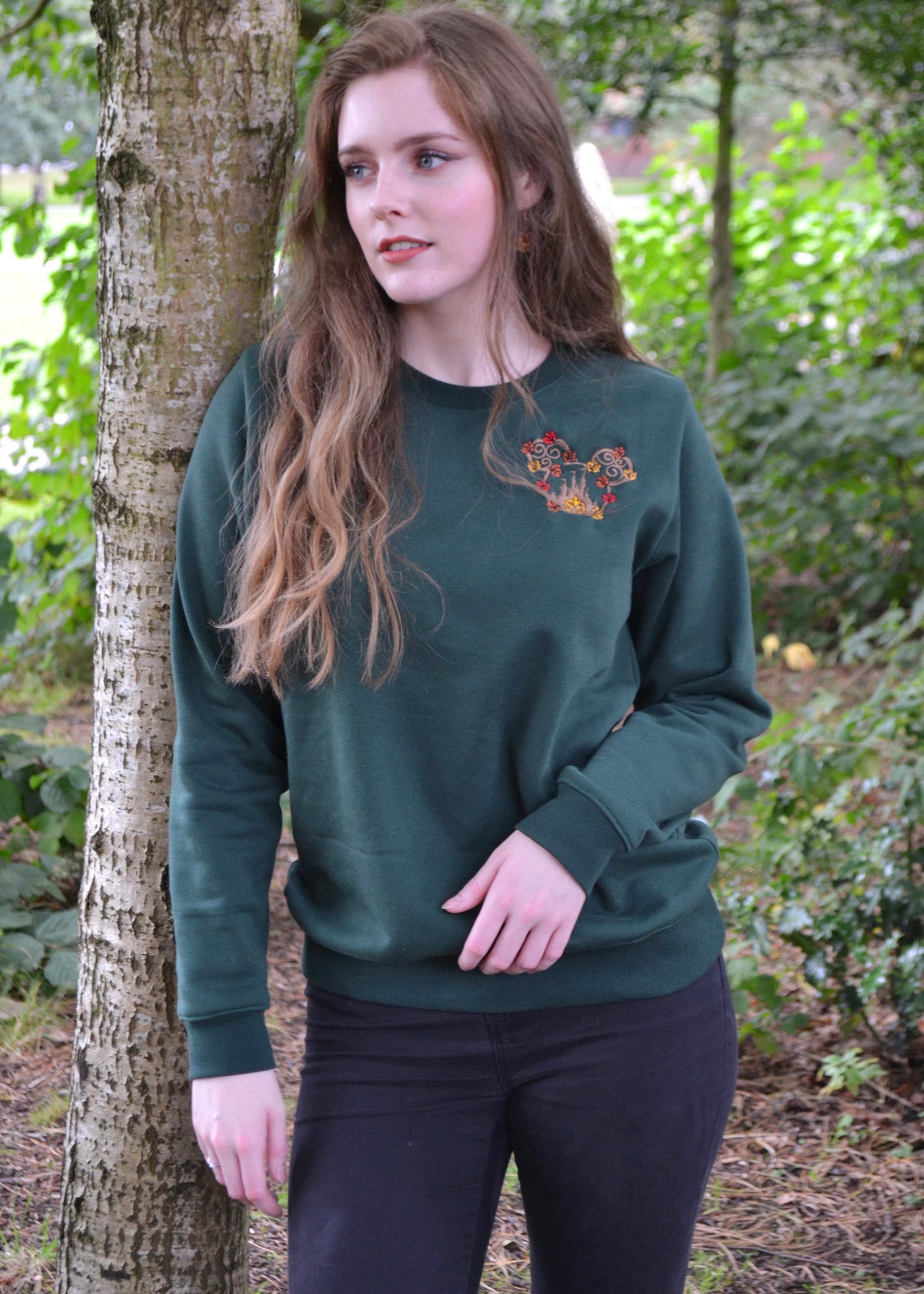 Autumn Pumpkin Leaf Sweatshirt - Bottle Green