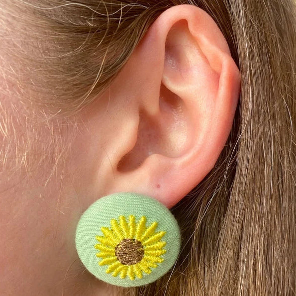 Pink Sunflower Button Earrings
