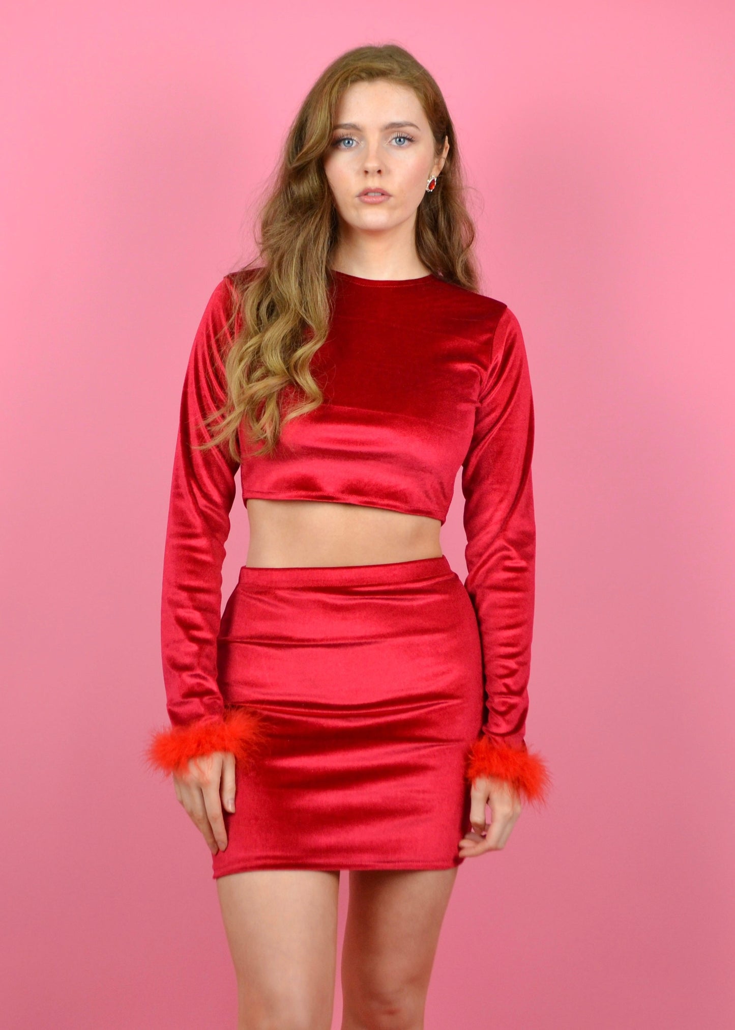 Pre-made Size 12 Red Velvet Long Sleeve Top