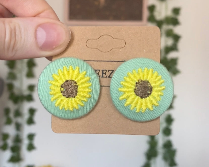 Pink Sunflower Button Earrings