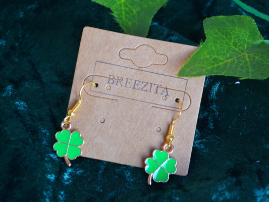 Four Leaf Clover Hook Earrings - Light Green