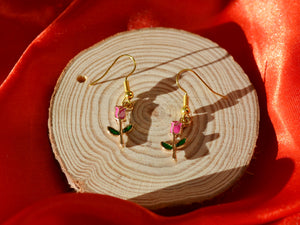 Pink Rose Hook Earrings - Valentines