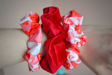 Load image into Gallery viewer, Handmade Red Scrunchy Bundle: Heart Hair Accessories