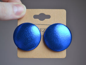 Royal Blue Foil Button Earrings