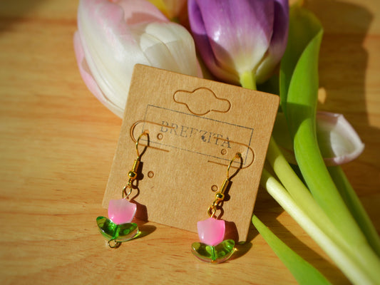 Tulip Hook Earrings - Pink