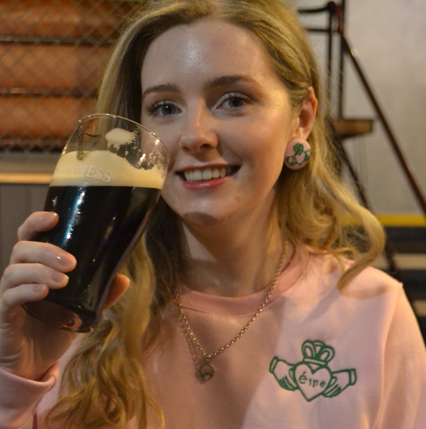 Pink Claddagh Button Earrings - Studs & Clip-Ons