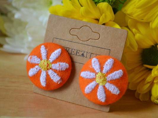 Daisy Button Earrings - Orange